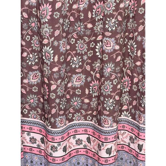 Natural Life Floral Long Sleeve V-Neck Boho Mini Tunic Dress  Brown Womens Large - Picture 9 of 9